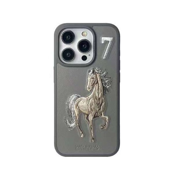 iPhone 15 Plus Boris Series Santa Barbara Polo Racquet Club leather Case- Titanium Grey